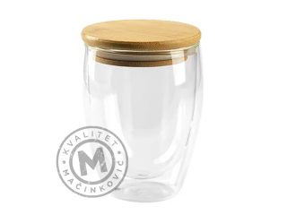 Staklena čaša sa drvenim poklopcem, Gold Maxi