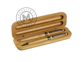 Wooden ball pen and roller pen in a gift box, Weber Duo