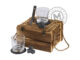 Glasses, slate coasters and granite ice cubes in a wooden box, Rebel
